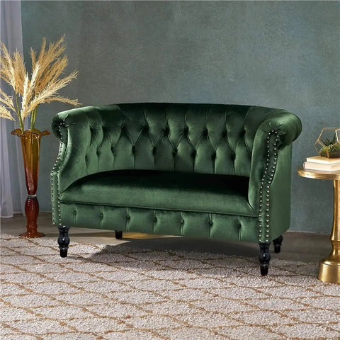 Green velvet loveseat with Four Pack 15cm Black Wood Furniture Legs For Sofa, Couch, Cabinet, Table Mid Century Turned Round Curved Style