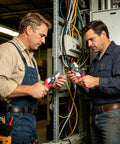 Two electricians using Rock Solid Eight Inch Manganese Steel Wire Cutter Stripper And Crimping Pliers for cable repairs.
