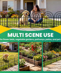 Arched Metal Garden Fence Panels 17 Inch Tall 10.83 Feet Long With Tool Free Install Rustproof Outdoor Barrier in use