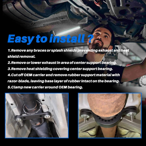 Installation process for Beefed Up Driveshaft Center Support Bearing Carrier Upgrade For Dodge Durango 2011 And Jeep Grand Cherokee WK2 2011 Plus Replaces 52853646AE 52853646AC Black Heavy Duty Fit Improved Throttle Response And Smoother Ride