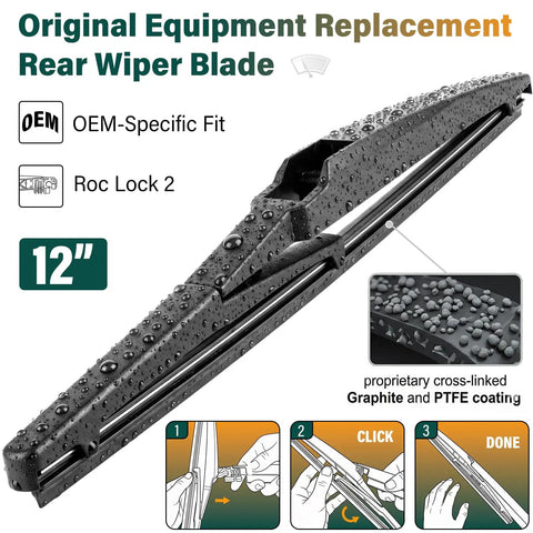 12-inch Straight Up Windshield Wiper Blades Replacement For Hyundai Palisade 2020-2025 with Graphite and PTFE coating.