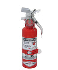 Killer Halotron I Fire Extinguisher 1.4 lb Class B C Clean Agent with Vehicle Bracket and Aluminum Valve, front view with instructions.