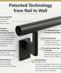 Close-up showing Sturdy Satin Black 3 Ft Aluminum Stair Handrail Kit For Indoor And Outdoor Use with bracket details.