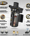 Ultra Quiet 12V DC RV Water Pump With 4.5 GPM And 45 PSI Diaphragm Design, showing internal components and accessories