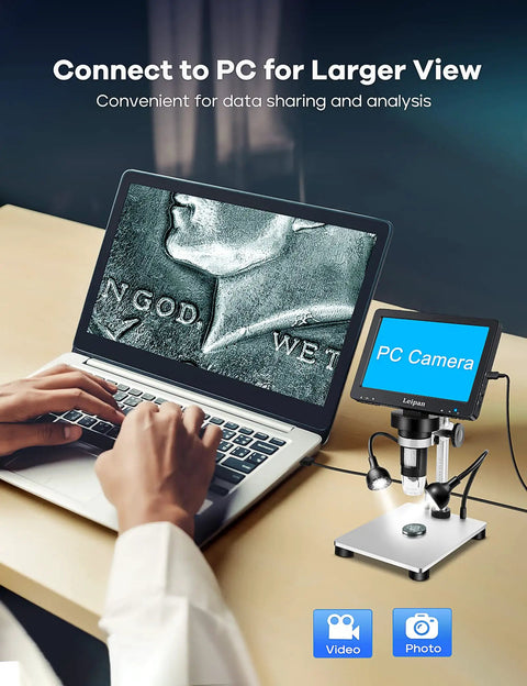 7 Inch LCD Digital Microscope With Screen 1200X Magnification 12MP Coin Microscope For 1080P Images And Videos Rotatable HD Display Easy Setup For Hobbyists DIYers And Classroom Tech Enthusiasts connected to laptop