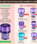Three Pack V11 And V15 Vacuum Filter Replacement Kit For Cordless Vacuums compatibility chart, parts included.