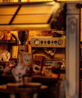 DIY Miniature Coffee Shop Kit with LED Light for Adults Teens and Kids, 3D Wooden Puzzles Craft, retro café dollhouse interior