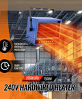Electric Garage Heater 5000 Watt Ceiling Mount Shop Heater With 3 Heat Levels 240 Volt Hardwired Fan Forced For Large Garages Up To 592 Square Feet Adjustable Angle Louvers Direct Heat For Heat Up Fast in warehouse setting