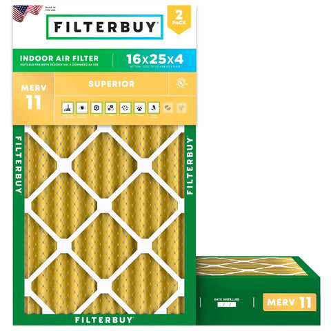 16x25x4 Air Filter MERV 11 Electrostatic Pleated For Pet Lovers And Allergy Defense 2 Pack Universal HVAC Replacement