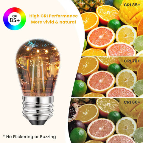 15 Pack 2W S14 LED Replacement Bulbs For Outdoor String Lights, Dimmable Vintage Edison Style, E26 IP65 Warm White 2700K, High CRI