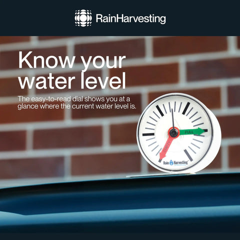 Easy Read Rain Harvesting Tank Gauge With At A Glance Water Level Indicator And No Fuss One Hole Install For Quick Setup In Your Backyard Off Grid Or Farm Rainwater System dial on tank