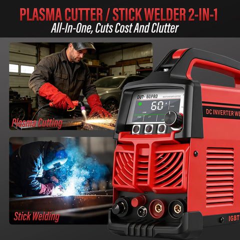 2 In 1 Portable Plasma Cutter And Stick Welder 60PRO Non Touch Pilot Arc 120V To 240V Cutter Machine in workshop setting