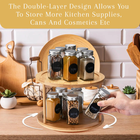 Turntable Spice Rack With Double Layer Design For Kitchen Cabinets And Pantry, 360 Degree Spin For Easy Access, 10 Inch Two Tier Organizer with spices