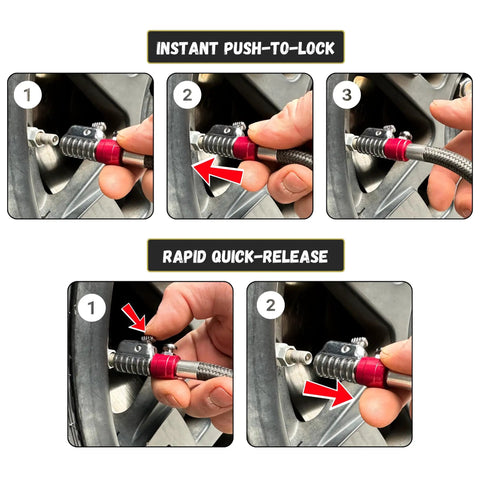 Tire Pressure Gauge With Lightning Chuck Battery Free High Accuracy ANSI B40 1 Certified Reads Up To 60 PSI Instant Lock Valve Stem For Fast On The Go Tire Checks, red chuck on tire valve