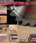 Heavy Duty 6 1/2 Inch Circular Saw Blade With 5/8 Inch Arbor And 24 Or 60 Tooth Tungsten Carbide Tips That Kick Serious Butt On Lumber And Crisp Trim Work Daily, cutting various wood types.