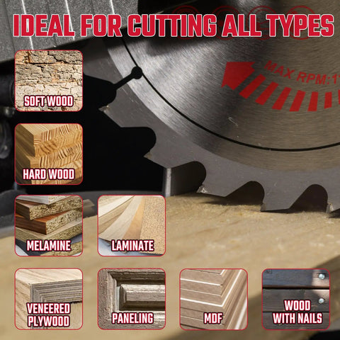 Heavy Duty 6 1/2 Inch Circular Saw Blade With 5/8 Inch Arbor And 24 Or 60 Tooth Tungsten Carbide Tips That Kick Serious Butt On Lumber And Crisp Trim Work Daily, cutting various wood types.