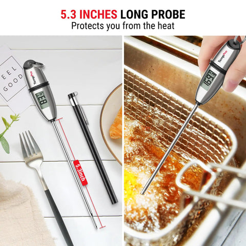 Digital Food Thermometer For Cooking And Baking With A Long 5.3 Inch Probe, measuring oil temperature accurately