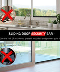 1.25 Inch Diameter Sliding Door Security Bar For Home, Adjustable From 17.1 To 40 Inches, Black Stainless Steel Patio Glass Door Lock Bar With Rubber Tips, Rust Resistant, Durable Security Bar For Sliding Doors And Windows shown with indoor and outdoor view.