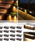 Six LED Solar Fence Lights Outdoor Waterproof Path Lighting For Decks Stairs Porch Balcony Walkways Garden And Yard IP65 16 Pack Warm White No Wiring