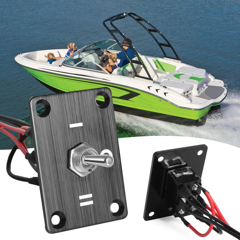 Six Pin Three Position Prewired Power Transfer Switch With Mounting Plate And Waterproof Cap Built Tough Flame Retardant Housing For Durable Safe Use In Cars Boats And More Rocker Toggle Style installed on boat with wiring