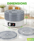 Slick Electric Countertop Food Dehydrator With Five Stackable Trays, showing dimensions of 9.45 inches high and 13 inches wide.