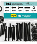 50Pcs M6 Button Head Socket Cap Screws Kit With 50 60 70 80mm Lengths Fully Threaded 10.9 Grade Alloy Steel Black Oxide Finish