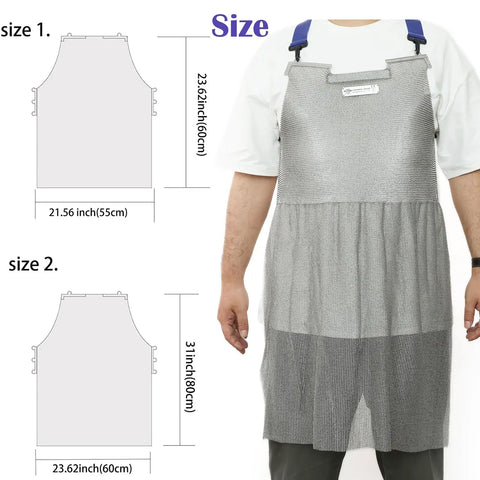 Chainmail Apron For Butchers Heavy Duty Food Grade Cut Resistant Shield With Stainless Steel Mesh And Adjustable Straps, size chart