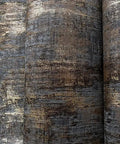 Metallic Textured Wallpaper in Black and Gold Industrial Distressed Vibe, Traditional Un-Prepasted Wallpaper close-up detail