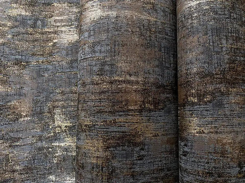 Metallic Textured Wallpaper in Black and Gold Industrial Distressed Vibe, Traditional Un-Prepasted Wallpaper close-up detail