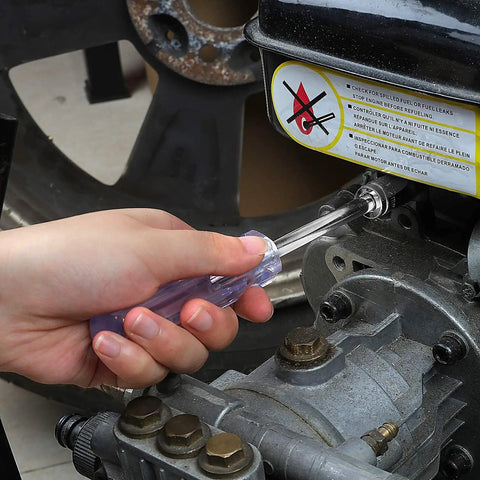 Using a screwdriver on machinery in a vehicle repair, showcasing part of the 39-Piece Drive Socket Set With Quick-Release Ratchet.