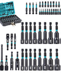 Magnetic Nut Driver Set For Impact Drills 54 Piece Kit with socket adapters, driver bits, and storage box displayed.