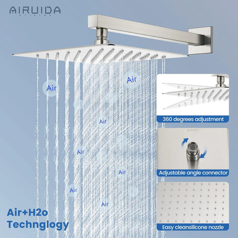 Three Function Shower Faucet System With Waterfall Tub Spout And Handheld Combo, 10 Inch Wall Mount Rainfall Showerhead