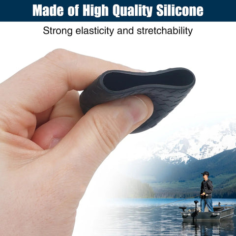 Durable Silicone Fishing Rod Butt Cap Cushion End Seat Protector For Rods And Tackle Gear Keeps Rod Safe In Muddy Water And Rocky Banks Thick Pads For Comfort Fits Large Medium Small Poles 6 Pack, black silicone cap held by hand