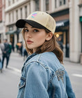 Woman wearing Womens Fashion Golf Trucker Hat With Adjustable Buckle Cool Sun Shield Cap For Outdoors Breathable Mesh Back