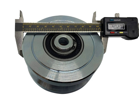 Caliper measuring Heavy Duty 4 Inch V Groove Gate Wheel For Inverted V Tracks Up To 3000 Lbs Solid Steel Sliding Wheel Bearing