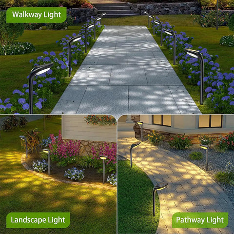4-Pack 150 Lumen Solar Pathway Lights illuminating garden walkways and driveway; waterproof landscape lighting, auto on at dusk