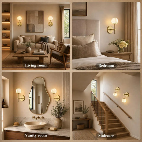 10 in Alabaster Wall Sconces Set of Two, Natural Marble Globe Wall Light in living room, bedroom, vanity, and staircase.