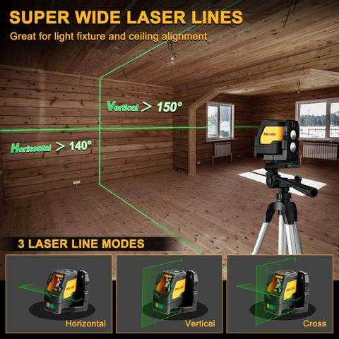 Pro Grade Green Beam Laser Level With Tripod For Construction And Tile Work, IP54 Tough Build in room with angle projection