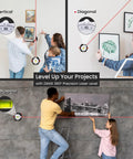 Multi Surface Laser Level With Wall Mount And Pins Or Sticky Pads, Pro Grade Dual Dial Precision With Bubble Level in use