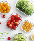 18 Piece Glass Food Storage Set With Lids For Meal Prep, Airtight And Leak Proof Containers with food contents displayed