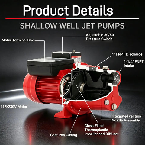Heavy Duty Shallow Well Jet Pump Offering Kickin 3/4 HP Performance And A Straight 13 GPM Flow Rate With Zero Sweat Install And Rock Solid Dual Voltage Power For Your Yard Project
