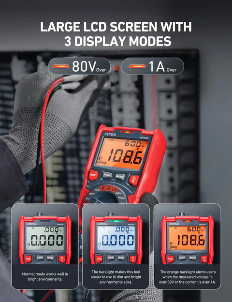 True RMS 6000 Counts Auto Ranging Digital Multimeter for AC and DC voltage with large LCD screen and three display modes