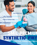 Top Tier Synthetic Vinyl Nitrile Blend Exam Gloves Built Different With Next Level Tactile Sensitivity Killer Grip And All Day Soft Comfort Pack Of One Hundred Medium Count, 5 mil synthetic vinyl gloves worn by a dentist.