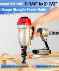 Pro Grade 16 Gauge Finish Nailer Pneumatic Straight Nail Gun in use on wood frame showing quick jam release feature