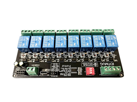 8 Channel I2C Relay Board With USB C Dual Power 3V3 And 5V SPDT 10A EMR DIN Rail Ready, 8 relays, top view