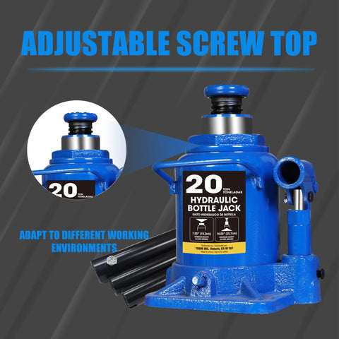 Beefy 20 Ton Bottle Jack Heavy Duty Hydraulic Car Jack For Auto, Truck And Home Lift, Adjustable 7.56 To 14.05 Inch Height, Leak Free Design, Sturdy Steel Build, 25.35 Lbs, Blue