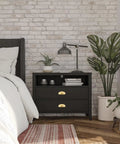 Bedroom nightstand with 2-Pack Solid Brass Cup Cabinet Pulls in Brushed Brass Finish, Half Moon Style Cup Handles, 3-Inch Hole Center.