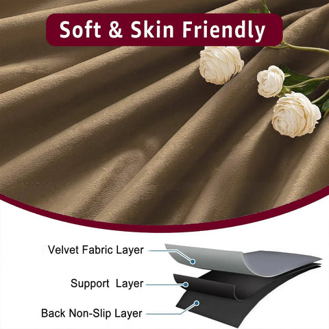 Non Slip Velvet Recliner Chair Cover With Headrest Protector showing fabric layers and floral decor, 17x27 Inches Brown Premium.