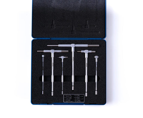 ACCUD telescoping gauge set, 6 pieces, 5/16–6 in range, satin chrome finish in blue plastic case
