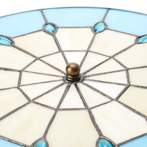Top view of Vintage Tiffany Style Mermaid Glass Ceiling Light Hand Made Flush Mount Lamp with blue stained glass design